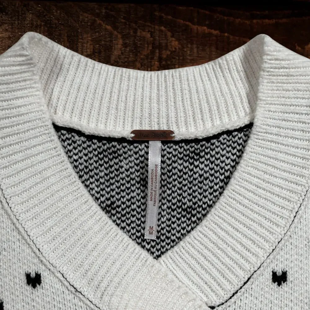 Free People Heart Pattern Easy Street Oversized Boxy Sweater Vest Medium